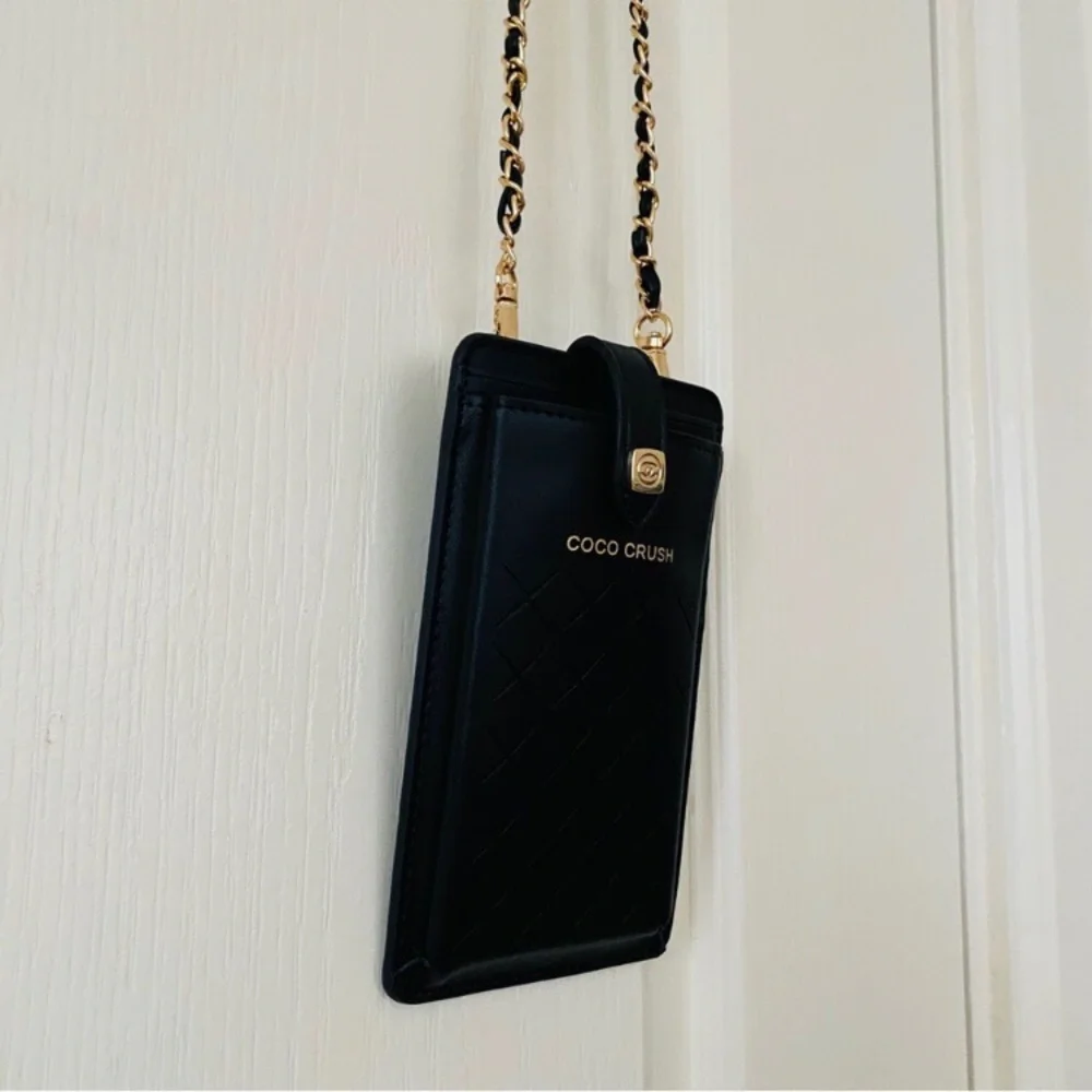 Brand New Chanel Coco Crush Black Quilted Faux Leather Phone Card Crossbody Bag